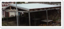Pavillon, gedeckt mit Stahltrapezblechen Pavillon, gedeckt mit Stahltrapezblechen